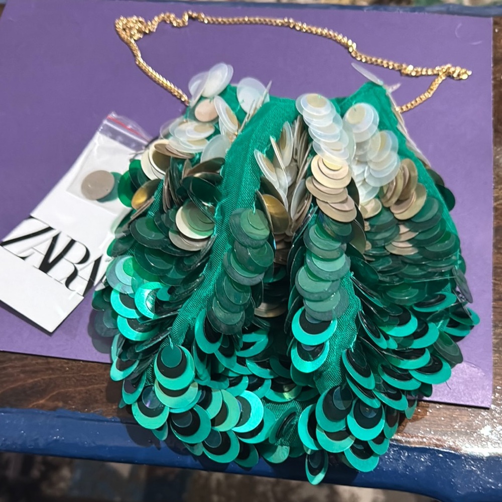 Zara Green and Gold Sequin Purse
